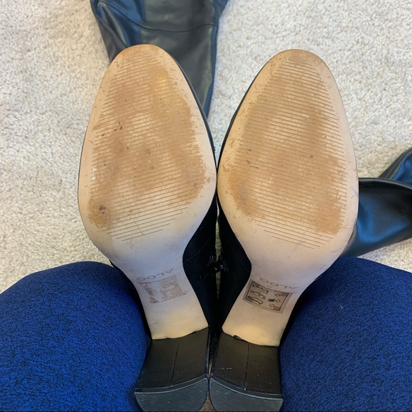 ALDO black faux leather stretchy over the knee high heel boots size 7.5 - Picture 13 of 15